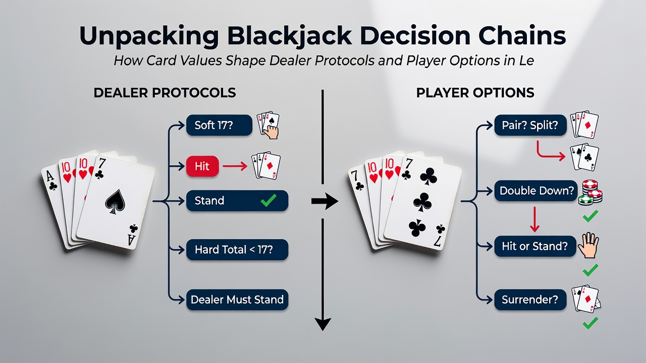 Flowchart showing extended decision sequences triggered by ace values in variant-specific blackjack rules
